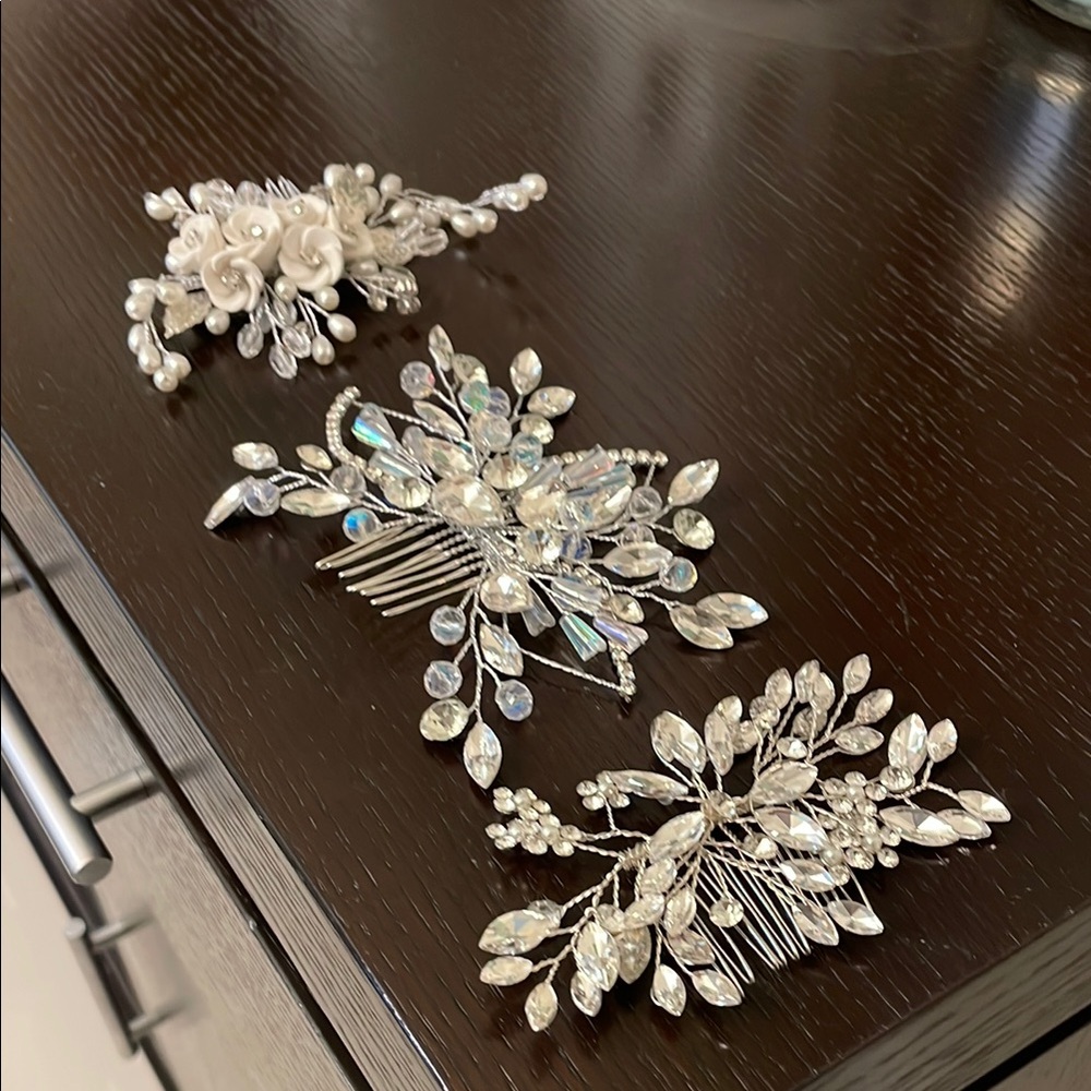 Silver Crystal Floral Hair Accessories